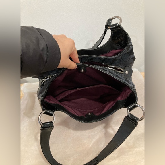 Coach Black Pleated Logo Pattern Shoulder Bag - Picture 3 of 6